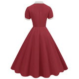 1950S Beige Retro Button-Up Short Sleeve Vintage Dress