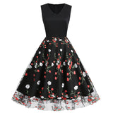1950S Black Floral Embroidered Sleeveless Vintage Dress