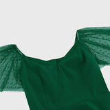 1950S Emerald Green Retro Lace Sleeve V-Neck Vintage Dress