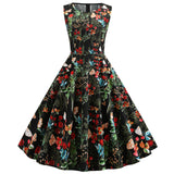 1950S Green Floral Sleeveless Vintage Swing Dress