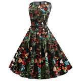 1950S Green Floral Sleeveless Vintage Swing Dress