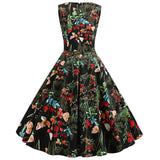 1950S Green Floral Sleeveless Vintage Swing Dress