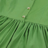 1950S Green Retro Button-Up Short Sleeve Vintage Dress