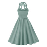 1950S Lavender and White Halter Neck Pocket Vintage Dress
