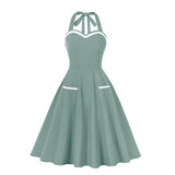 1950S Lavender and White Halter Neck Pocket Vintage Dress