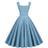 1950S Light Blue Retro Belted Sleeveless Vintage Swing Dress