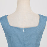 1950S Light Blue Retro Belted Sleeveless Vintage Swing Dress