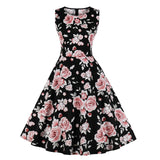 1950S Pink Floral Print Sleeveless Vintage Dress