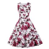 1950S Pink Floral Print Sleeveless Vintage Dress
