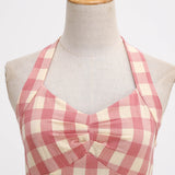 1950S Pink Plaid Halter Neck Vintage Swing Dress