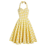 1950S Pink Plaid Halter Neck Vintage Swing Dress