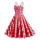 1950S Pink Retro Gingham Halter Belted Sleeveless Vintage Dress