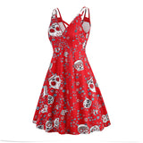 1950S Red and Black Floral Print Strappy Vintage Dress