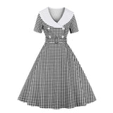 1950S Red and White Gingham Check  Short Sleeve Vintage Dress with White Collar