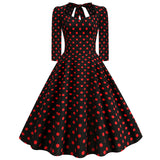 1950S Red Polka Dot Bow Tie Back 3/4 Sleeve Vintage Dress