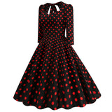 1950S Red Polka Dot Bow Tie Back 3/4 Sleeve Vintage Dress