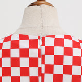 1950S Red Retro Checkered Patchwork Belted Short Sleeve Vintage Dress