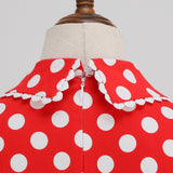 1950S Red Retro Polka Dot Patchwork Belted Short Sleeve Vintage Dress