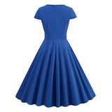 1950S Royal Blue Keyhole Neckline Short Sleeve Vintage Swing Dress