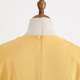 1950S Yellow Bowknot Belted Short Sleeve Vintage Dress