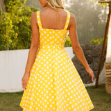 1950S Yellow Polka Dot Spaghetti Strap Belted Vintage Dress
