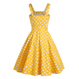 1950S Yellow Polka Dot Spaghetti Strap Belted Vintage Dress