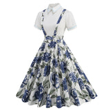 1950S Yellow Retro Polka Dot Patchwork Belted Short Sleeve Vintage Dress