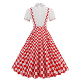 1950S Yellow Retro Polka Dot Patchwork Belted Short Sleeve Vintage Dress