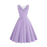 1950S Lace Patchwork V-Neck Sleeveless Vintage Dress