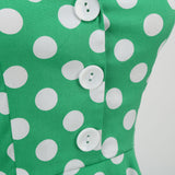 1950S Green Retro Polka Dot Halter Belted Sleeveless Vintage Dress