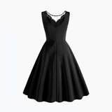 1950S Lace Patchwork V-Neck Sleeveless Vintage Dress