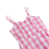 1950S Belted Barbie Pink Plaid Women's Camisole Vintage Dress