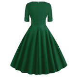 1950S Green V-Neck Swing Half Sleeves Vintage  Dress