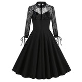1950S Hollow Backless Flower A Shape Retro Christmas Dark Style Vintage Dress