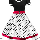 1950S Pink Floral Print Belted Short Sleeve Vintage Dress