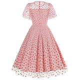 1950S White Lace Overlay Short Sleeve Sweetheart Neckline Vintage Swing Dress
