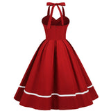 1950S Red Halter Neck Swing Vintage Dress with white trim