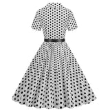 1950S Retro Polka Dot Patchwork Belted Short Sleeve Vintage Dress