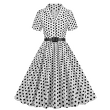 1950S Retro Polka Dot Patchwork Belted Short Sleeve Vintage Dress
