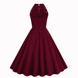 1950S Pink Halter Neck Lace Trim Vintage Swing Dress
