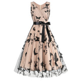 1950S V-Neck Belted Sleeveless Vintage Dress
