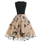 1950S V-Neck Butterfly Embroidered Sleeveless Vintage Dress